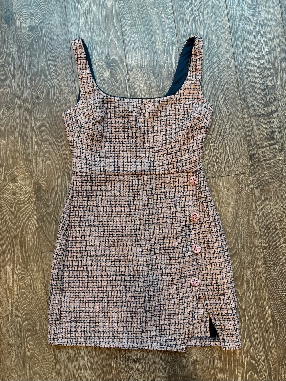City Studio Pink Tweed Mini Dress with Side Button Detail SZ 3/4 never worn